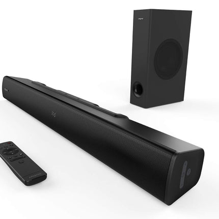 Creative Stage V2 2.1 heliriba subwooferiga, selge dialoog ja Sound Blasteri ruumiline heli, Bluetooth 5.0, TV ARC, optiline ja USB-heli, seinale kinnitatav, bassi ja kõrgete helide reguleerimine, teleri jaoks