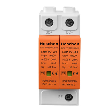 Heschen Surge Protection Device for PV, LYD1-PV1000, 2P 1000VDC 20KA, 35mm DIN Rail Mounting (2)