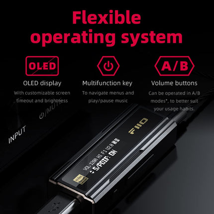 FiiO KA5 portable DAC and headphone amplifier with OLED display and 3.5mm and 4.4mm balanced headphone output