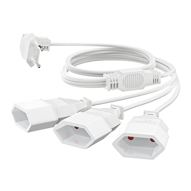 Extension cable flat plug, 3 in 1 Euro plug extension, 3.0M flat plug extension, power cable flat 250V, extension cable flat for TV PC computer monitor