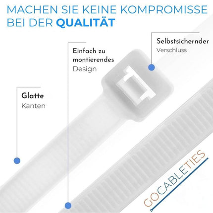 Gocableties cable ties 1000 pieces black, 150 mm x 3.6 mm with 18.2 kg tensile strength, small size, thin, UV resistant set