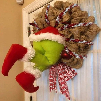 Grinch Wreath, Christmas Wreath Door Grinch Christmas Decoration, How the Grinch Stole the Burlap Christmas Wreath, Door Wreath Grinch Decoration (35 x 45 cm)