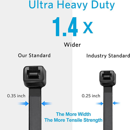 SWEED 250 pieces 600mm cable ties black long, zip cable tie large also UV resistant, black cable ties strong with 90KG tensile strength, can be used indoors and outdoors