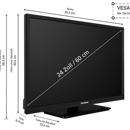 Telefunken XH24O550M 24-tolline HD-valmis LED-teler 60 cm ekraani diagonaaliga ja integreeritud kolmekordse tuuneriga, must