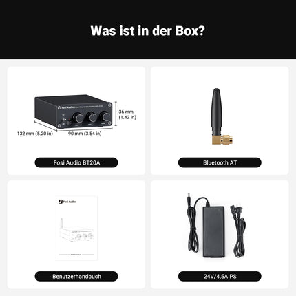 Fosi Audio BT20A Bluetooth võimendi, 200W mini Hifi võimendi TPA3116 võimendikiibiga, bassi ja kõrgete helide reguleerimisega, D-klassi 2.0 stereovõimendi
