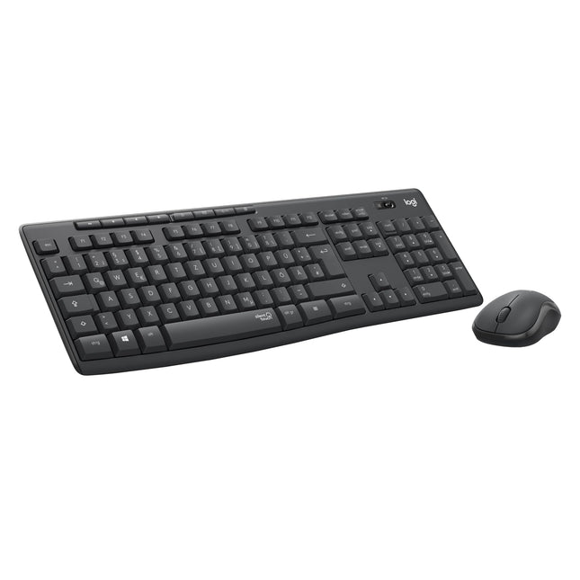 Logitech MK295 juhtmevaba klaviatuuri ja hiire komplekt SilentTouch tehnoloogiaga, otseteede klahvidega, optilise jälgimisega, nano-USB-vastuvõtjaga, viivituseta juhtmevaba ühendusega, QWERTZ-paigutus - grafiit, PC