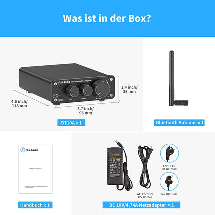 Fosi Audio BT10A Bluetooth 5.0 stereoheli võimendi vastuvõtja 2 kanaliga D-klassi mini Hi-Fi integreeritud võimendi sobib kodukõlaritele 50W x2 TPA3116