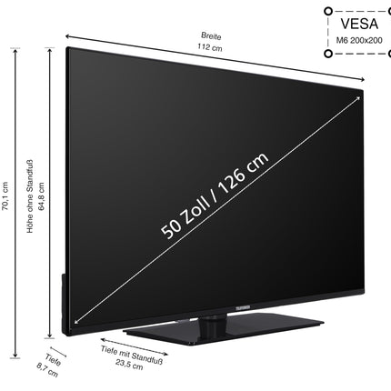 Telefunken TV 50 inch Smart TV VIDAA XU50VP750M 4K TV UHD, HDR TV with Dolby Vision, triple tuner and 6 months HD+ included, LED TV black