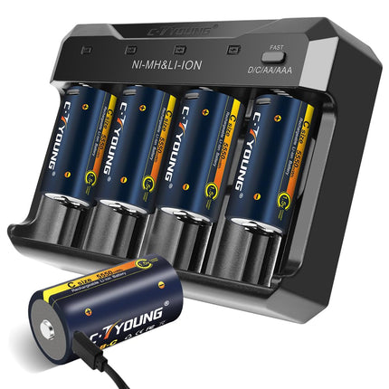 Rechargeable C Battery 4-pack Rechargeable C Battery 1.5 Volt USB Lithium 5500mWh with Universal Battery Charger Batteries for All Batteries AA AAA CD