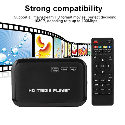 VBESTLIFE 1080P videopleier HDMI VGA, meediapleier multimeediapleier USB-mälupulgahoidjaga, 2,5T kõvaketas, SD-kaardi tugi MKV, MOV, AVI, M2TS, TP, TRP, IFO,
