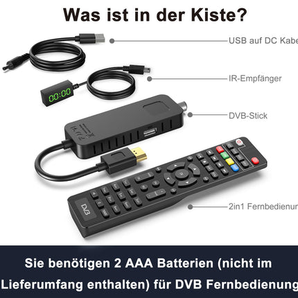Dcolor DVB-T2 digitaalne maapealne dekooder - HDMI TV Stick, Dolby Audio HD 1080P H265 HEVC Main 10-bitine, toetab USB WiFi/Multimeediat/PVR-i [sisaldab 2-ühes universaalset kaugjuhtimispulti]
