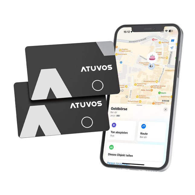ATUVOS rahakoti jälgimiskaart õhuke 1,6 mm 2 tk pakis, Air Smart Tag kaart ühildub Apple Find My rakendusega (ainult iOS, Android ei ole toetatud), Bluetooth esemete leidja reisikohvrite, pagasi, ümbriste ja kottide jaoks