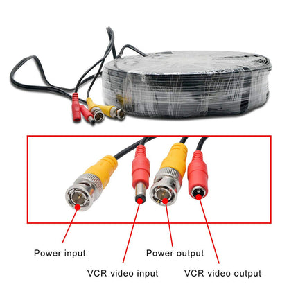 Riloer BNC video toitekaabel RCA alalisvoolu pikenduskaabel CCTV kaamera DVR turvasüsteemi komplektile (30M)