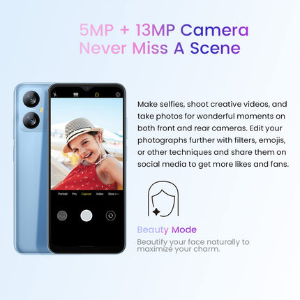 Blackview A52 PRO lukustamata mobiiltelefon, 8GB + 128GB (1TB väline SD), 6,5'' 90Hz pisarakujuline ekraan, 13MP + 5MP, kahe SIM-kaardiga Android 13 nutitelefon, 5180mAh aku, näotuvastus ja sõrmejäljelugeja, must