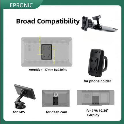 Epronic CD-pesa 17 mm kuuladapter GPS-kinnitusele Carplay ekraanile, 4 nupuga lukk, ühildub 7/10,26-tollise kaasaskantava monitori, autoraadio ja autostereo GPS-iga