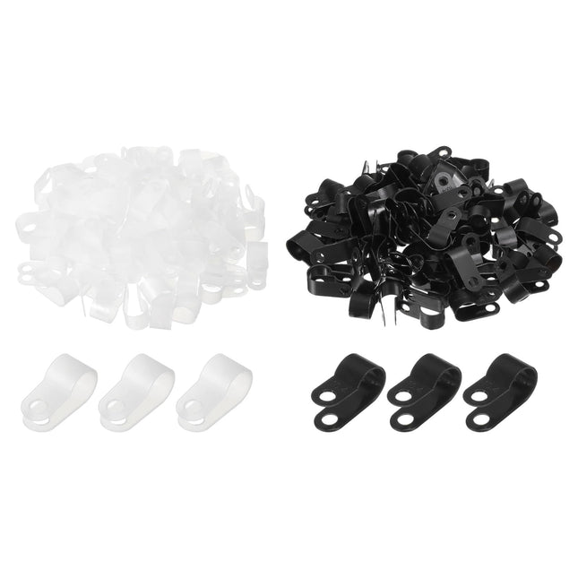 QUARKZMAN R-Type Cable Clip Wire Clamp, 10.4 mm 0.41 inch Nylon Screw Fastening Cable Tie Clips with Screws White Black for Cable Management Pack of 200