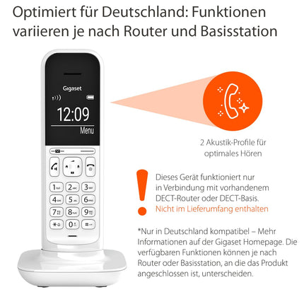 Gigaset CL390HX - Disain DECT-telefonitoru laadimisalusega - Fritzbox-ühilduv - Juhtmeta telefon ruuteri ja DECT-aluse jaoks - 2 akustilist profiili, valge [Saksa versioon] [Ilma aluseta]