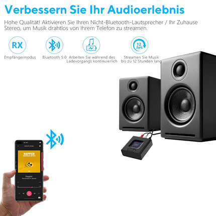 1Mii ML201 adapter stereosüsteemile, Bluetooth 5.0 vastuvõtja 3,5 mm AUX RCA-ga, traadita audiovastuvõtja arvutikõlarite, nutitelefonide ja tahvelarvutite jaoks, 12 tundi mänguaega, bassirežiim