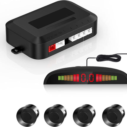 CoCar Car Reversing Alarm Parking Aid 4 Sensors Parking Assistant Parking System PDC + LED Displays + Acoustic Warning - Black