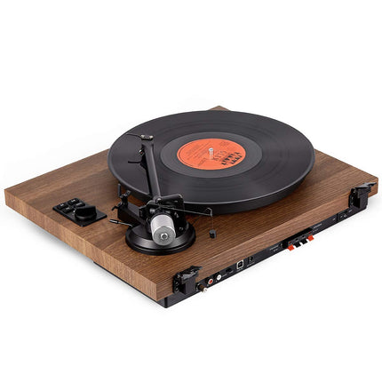 1 by ONE HiFi Bluetooth plaadimängija USB-ühendusega, MM-süsteem, 33/45 p/min, automaatne seiskamine ja fono-eelvõimendi, rihmülekandega vinüülplaadimängija kahe kõlariga