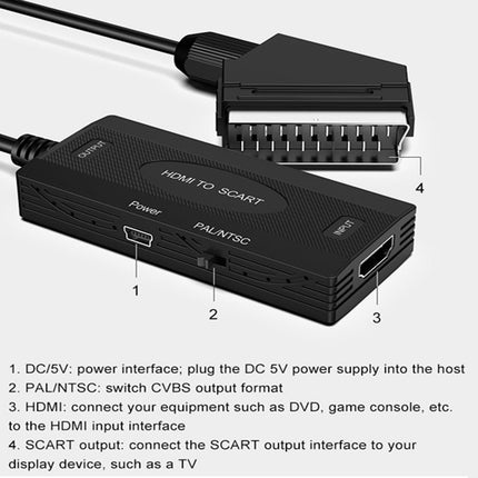 SUJAHHUJIQ HDMI to Scart HD Video Converter, HDMI Input, Scart Output, Video Audio Converter with NTSC/PAL (Video + Audio Supported via Scart)