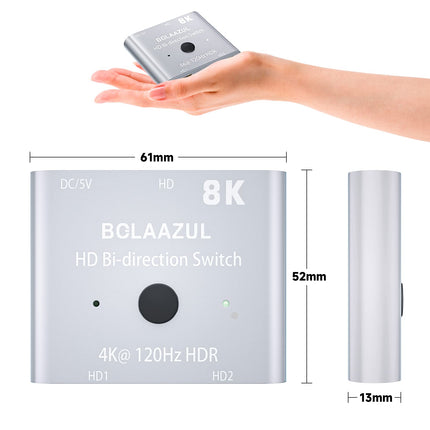HDMI 2.1 lüliti 4K@120Hz kahesuunaline HDMI lüliti jaotur 1 sisend 2 väljundit/2 sisend 1 väljund jaotur HDMI, BolAAzuL 8K@60Hz HDMI lüliti monitori, HDTV, PS5, PS4, Xboxi, teleri jaoks