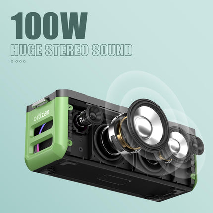 Ortizan Bluetooth Speaker M10 Partybox Bluetooth Boombox, 100W Music Box with IPX7 Waterproof, LED Lights, Pro EQ, DSP, Power Bank, TF Card, AUX