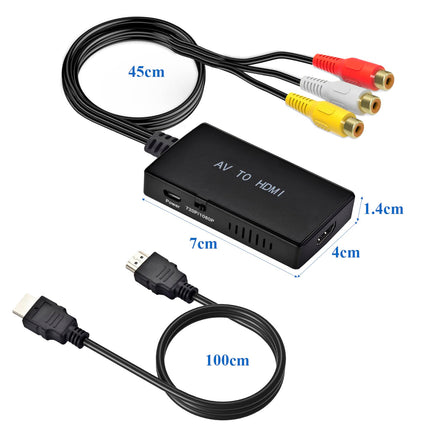 Amtake RCA to HDMI, 1080P AV to HDMI Adapter, Cinch to HDMI Adapter with HDMI Cable for PS2/PS3/Xbox/SNES/N64/STB/VHS/VCR Video Recorder DVD, Supports PAL/NTSC