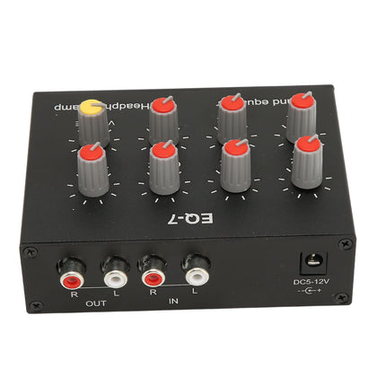 7-band sound equalizer, DC5V-12V output, 12 DB high bass adjustment, aluminum alloy two-channel digital equalizer