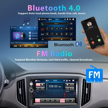 Podofo 2 DIN autoraadio Bluetoothiga, 7-tolline autoraadio ekraaniga, MP5-mängijaga, toetab FM-raadiot/AUX-i/peegliühendust/roolijuhtimist/kaugjuhtimispulti + 12 tulega tahavaatekaamerat