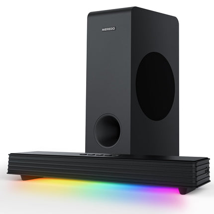 MEREDO heliriba teleritele, subwooferiga, 3.1 kanaliga arvutimängude heliriba, RGB heli sünkroniseerimisvalgus, BT 5.3/HD-ARC/optiline/AUX/USB teleri kõlarid laua-/sülearvuti mängukonsoolidele, kodukino