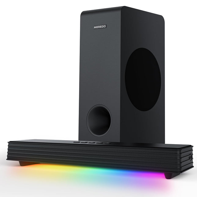 MEREDO heliriba teleritele, subwooferiga, 3.1 kanaliga arvutimängude heliriba, RGB heli sünkroniseerimisvalgus, BT 5.3/HD-ARC/optiline/AUX/USB teleri kõlarid laua-/sülearvuti mängukonsoolidele, kodukino