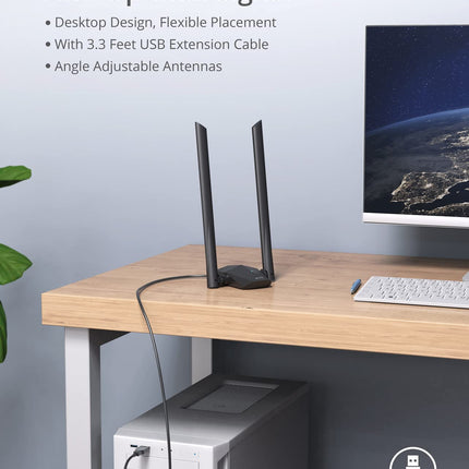 BrosTrend AX1800 suure võimendusega WiFi-pulk arvutile, WiFi 6-pulgaline pika levialaga, kahe sagedusalaga 1201Mbps 5GHz + 574Mbps 2.4GHz, USB WiFi-adapter pika levialaga kahe 5dBi antenniga, AINULT Windows 10/11 jaoks