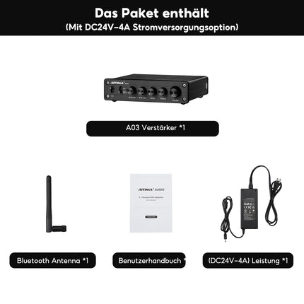 AIYIMA A03 TPA3116 Subwoofer Bluetooth 5.2 Stereo Amplifier 2.1 Channel HiFi Power Amplifier 50W x 2 + 100W Audio Amplifier with DC 24V Power Supply