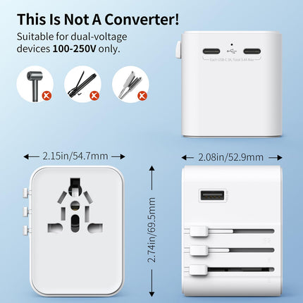 2025. aasta uusim reisiadapter kogu maailmas, universaalne reisipistik 2 USB A ja 2 USB C-ga, rahvusvaheline pistikutega reisiadapter Saksamaa, USA, Inglismaa, Austraalia ja Jaapani jaoks, reisitarbed (valge)