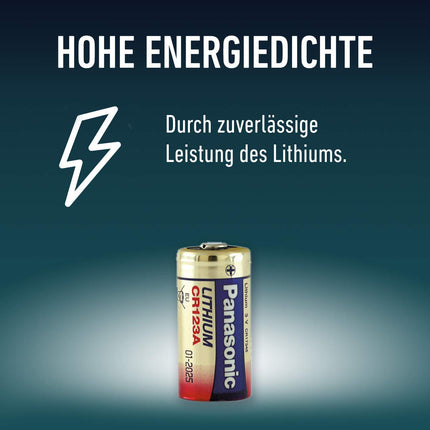 Panasonic CR123 cylindrical lithium battery for lightweight devices with high energy requirements such as smoke detectors, alarm systems, headlamps, cameras, 3V, 10 packs (10 pieces)