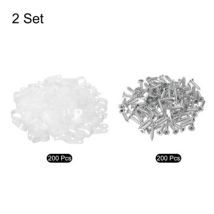 QUARKZMAN R-Type Cable Clip Wire Clamp, 16mm 0.63 inch Nylon Screw Fastening Cable Tie Clips with Screws White for Cable Management Pack of 200