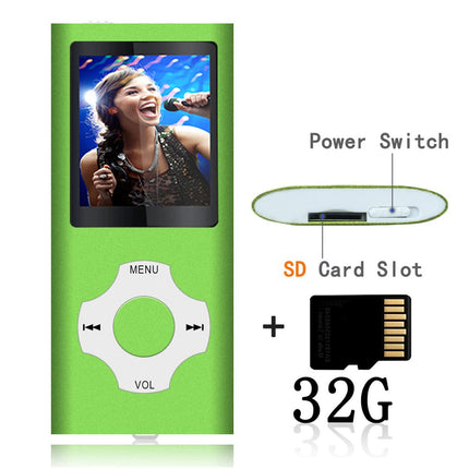 Tabmart 32GB MP3 Player, MP4 Music Player Support Audio Player Media Player FM Radio E-Books 18 Hours Long Battery Life 1.81 Inch Color Display Music Player Green