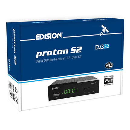 EDISION PROTON S2 Full HD satelliitvastuvõtja FTA (ühildub DVB-S2 | ARD ja ZDF SD väljalülitusega), Unicable'iga ühilduv, 2-in-1 kaugjuhtimispult, HDTV, HDMI, SCART, S/PDIF, eelinstallitud Saksa kanalite nimekiri