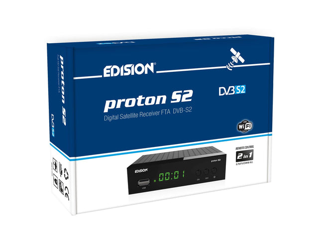 EDISION PROTON S2 Full HD satelliitvastuvõtja FTA (ühildub DVB-S2 | ARD ja ZDF SD väljalülitusega), Unicable'iga ühilduv, 2-in-1 kaugjuhtimispult, HDTV, HDMI, SCART, S/PDIF, eelinstallitud Saksa kanalite nimekiri