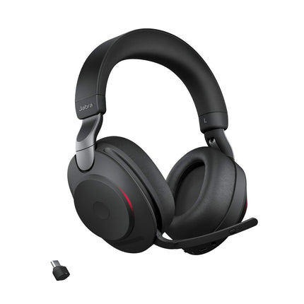 Jabra Evolve2 85 juhtmevabad arvutipeakomplektid - mürasummutavad UC-sertifitseeritud stereokõrvaklapid pika tööeaga akuga - USB-C Bluetooth-adapter - must