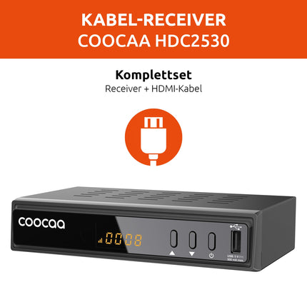 COOCAA - Digitaalne HD-kaabelvastuvõtja HDC2530 - Televiisori vastuvõtja Full HD televisioonile - ekraaniga - Dolby Audio - HDMI-kaabliga - USB- ja SCART-pordid - Kasutajasõbralik menüü - must