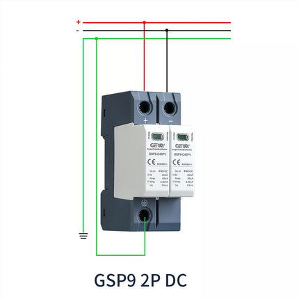 GEYA päikesepaneelide madalpinge ülepingekaitse DIN-rööpale 20KA-40KA ülepingepiirik piksekaitsega alalisvool (2P, DC1000V)