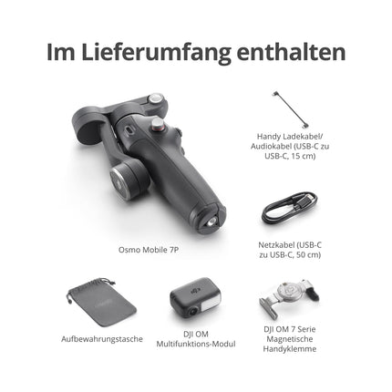 DJI Osmo Mobile 7P stabilisaator iPhone'ile, Androidile, natiivne jälgimine, valgustus, 3-teljeline nutitelefoni stabilisaator, kiirkäivitus, ühe klõpsuga redigeerimine, integreeritud pikendusvarras ja statiiv