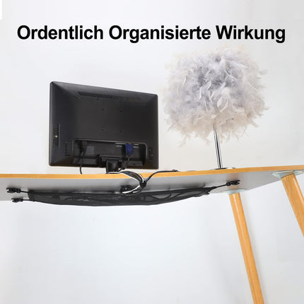 WurdeWindig kaablivõrk 66,5x24 cm laua alla | - Elastne kaablikaitsekomplekt nähtamatuks hoiustamiseks, must - Tugev - Vastupidav Paindlik kaablihaldus