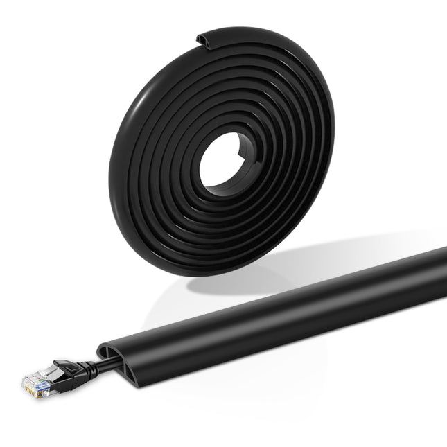 Floor Cable Protector, 2 m Cable Covers for Wires, Floor Cord with Small Single Channel, Flexible Rubber Cable Floor Cover for Office, Home, External Cable Protector, Black, 11 mm (W) x 7 mm (H)