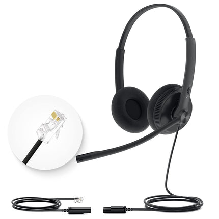 Yealinki telefonipeakomplektid kontoritelefonidele YHS34 Lite QD - RJ9 juhtmega peakomplekt, ühildub Poly Avaya Snom Grand Stream telefonidega, lauatelefoni peakomplekt mikrofoniga - kahekordne/111g/2.1m kaabel