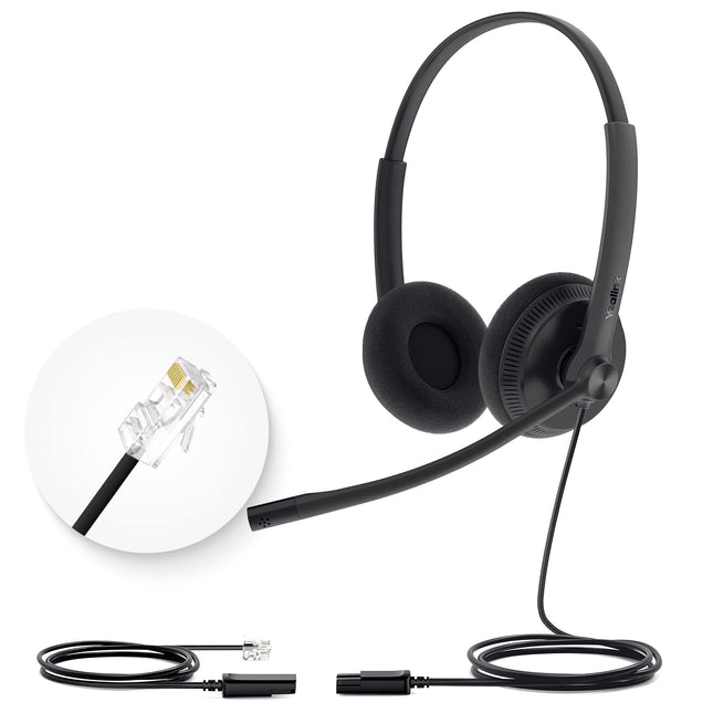 Yealinki telefonipeakomplektid kontoritelefonidele YHS34 Lite QD - RJ9 juhtmega peakomplekt, ühildub Poly Avaya Snom Grand Stream telefonidega, lauatelefoni peakomplekt mikrofoniga - kahekordne/111g/2.1m kaabel