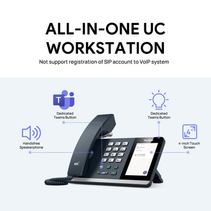Yealink MP45 USB Teams telefon, juhtmega lauatelefon tööks, sertifitseeritud Microsoft Teamsi ja Skype'i ärisüsteemi poolt, arvutiga USB-A/C kaudu töötav