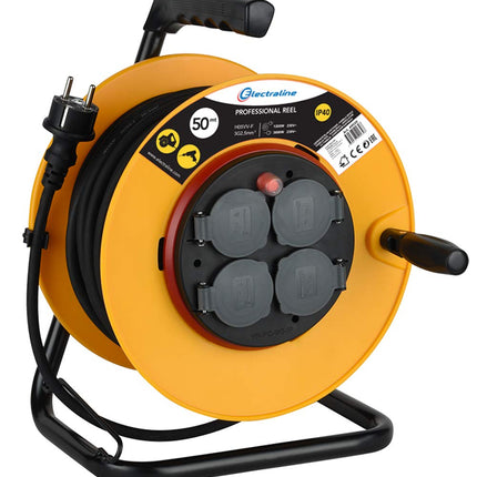 Electraline 49039, Professional kaablirull, H05VV-F 3G2.5 50 m kaabel/kaablirull 4 Schuko pistikupesaga, IP40, kollane